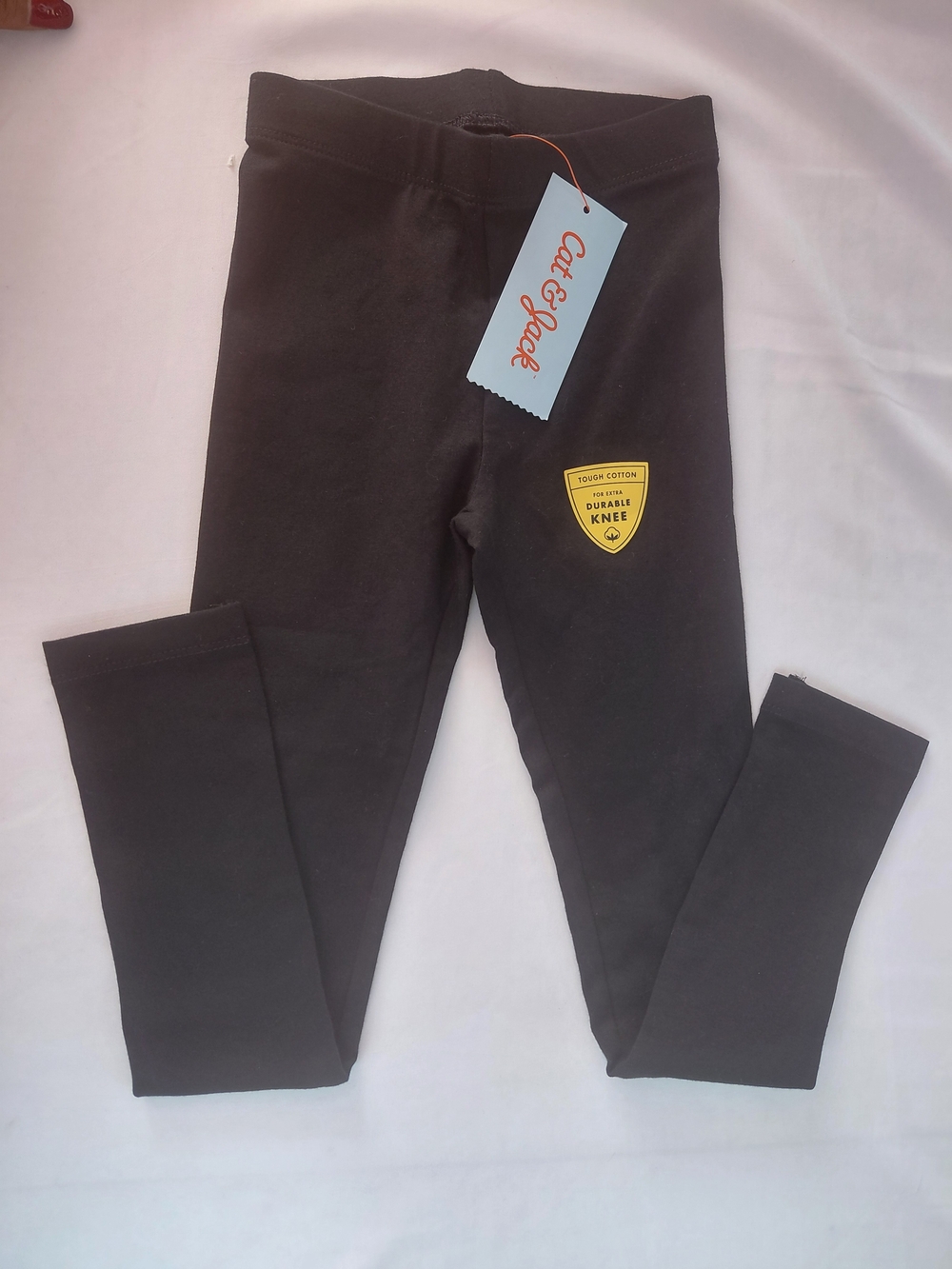 Cat & Jack Black Kids' Stretch Leggings with Yellow Knee Patch